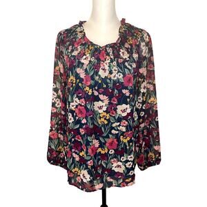 LOFT outlet Women's Long Sleeve Floral Top Green Pink White Medium